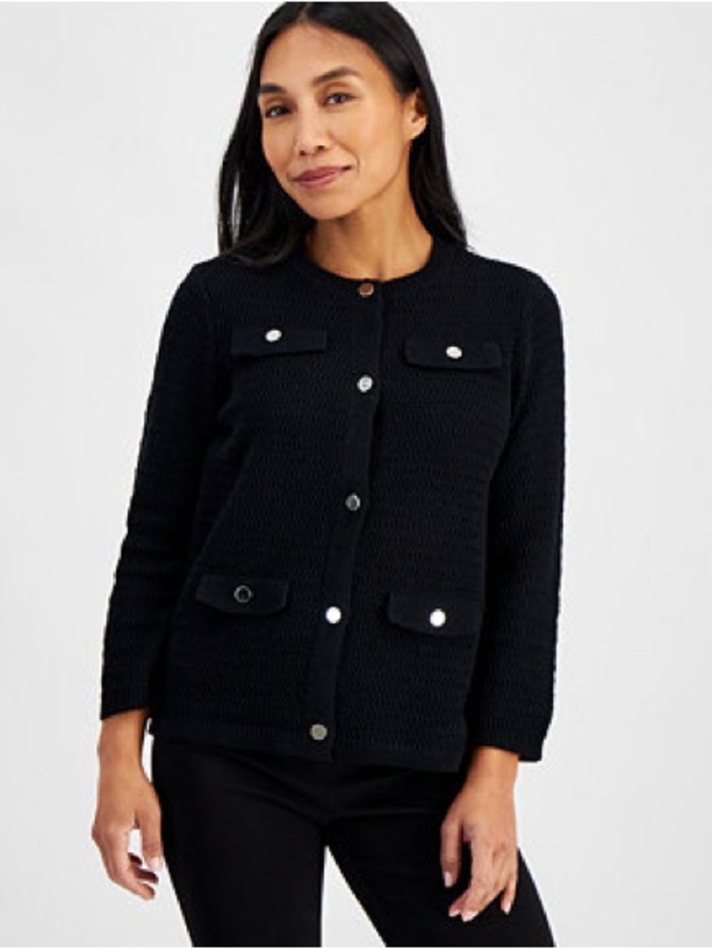 Black Button-Front Knit Cardigan - Picture 3 of 5